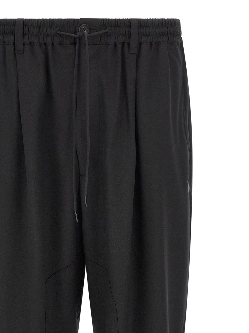 Y-3 Extra Wide Leg Wool Pants With Drawstring Waistband
