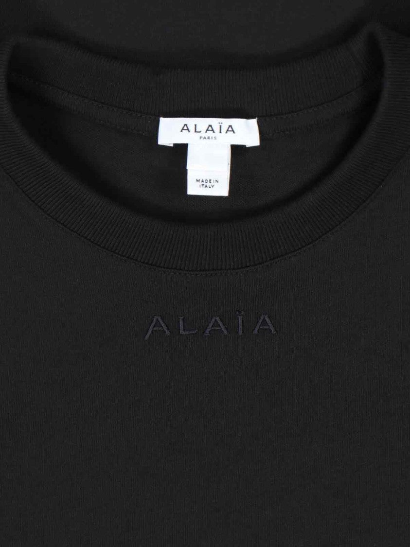 Alaïa Black Cotton T-Shirt With Tone-On-Tone Logo Embroidery