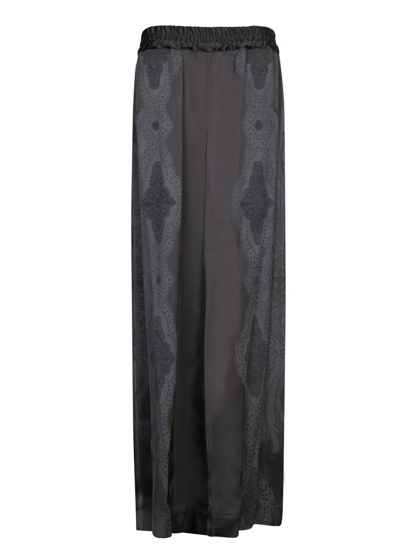 La Double J Wide-Leg Black Trousers With Pattern