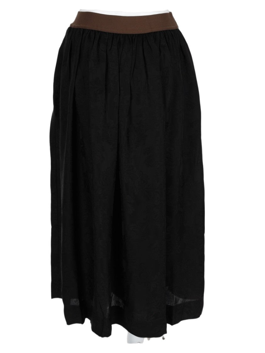Uma Wang Black Gathered Contrasting Waistband Viscose Midi Skirt