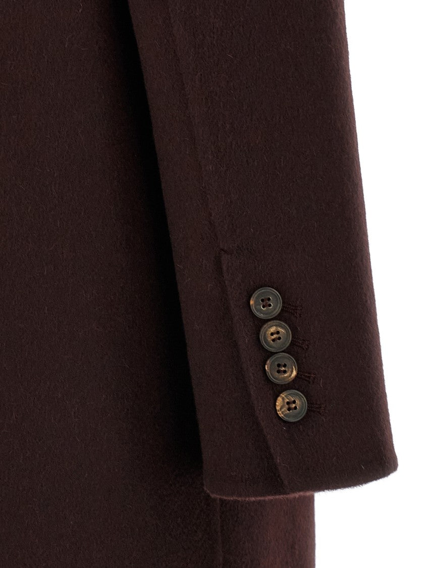 Brunello Cucinelli Brown Cashmere Coat With Monile Detailing