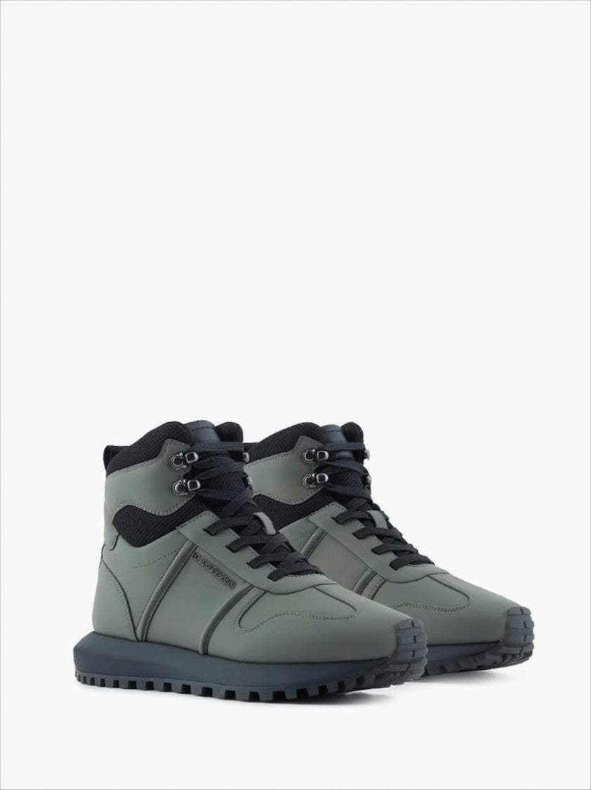 Emporio Armani Mid-Top Sneakers With Rubber And Mesh Details