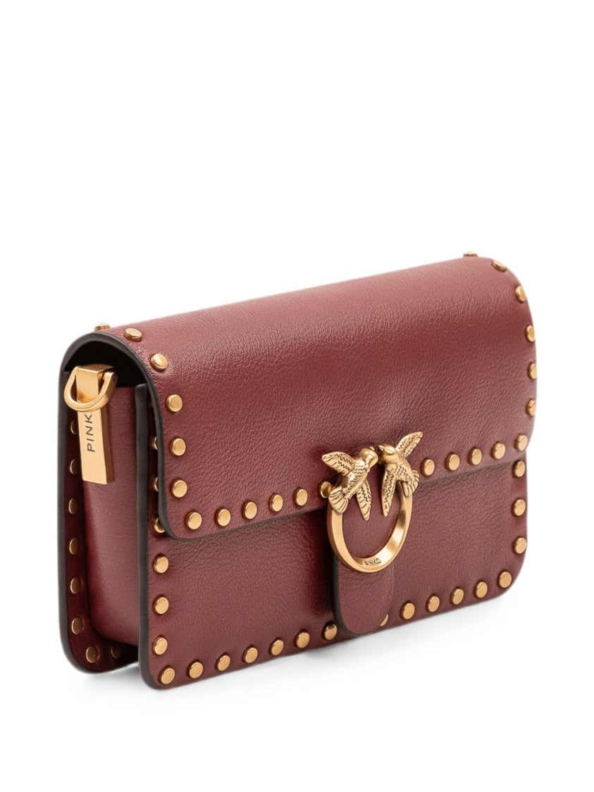 Pinko Burgundy Rectangular Studded Gold Clasp Handbag