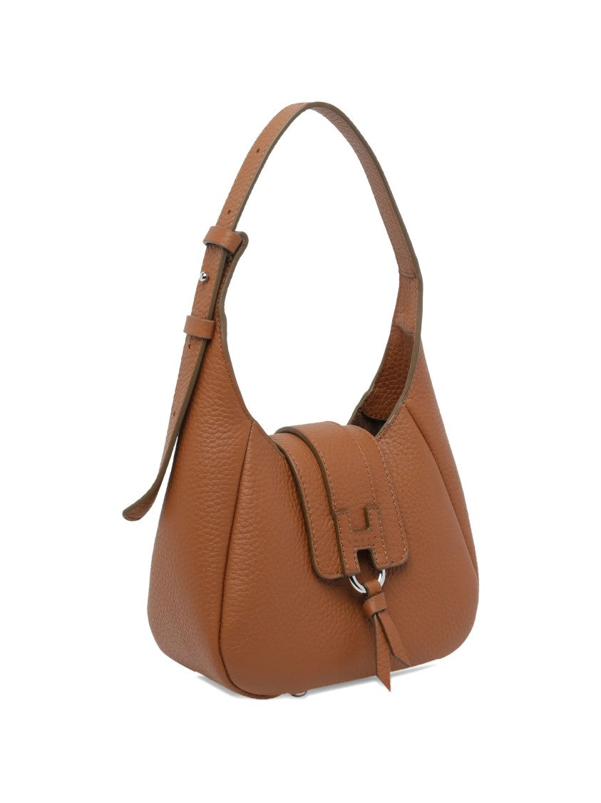 Hogan Brown Structured Rounded Leather H Handbag