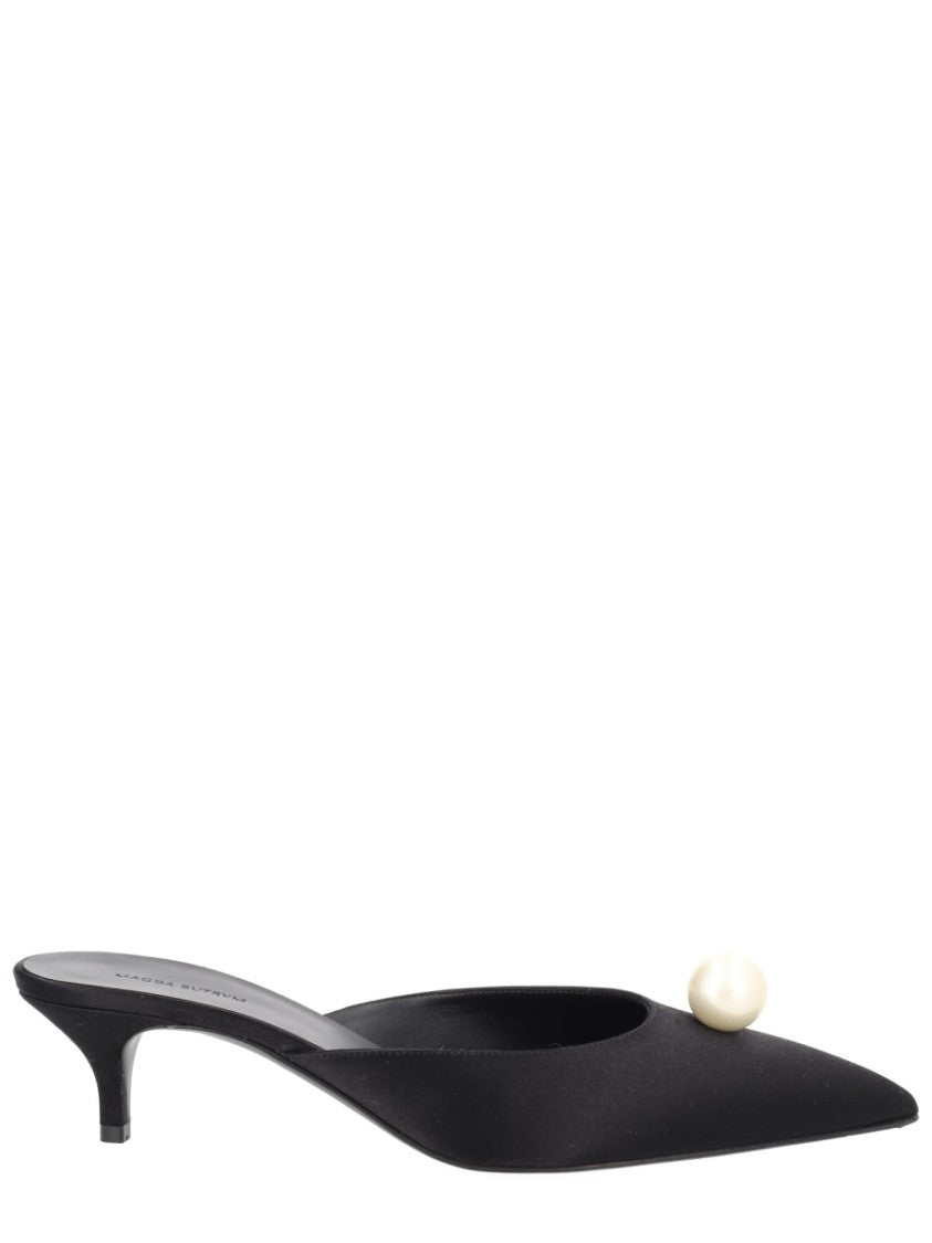 Magda Butrym Silk Pearl Embellished Kitten Mules