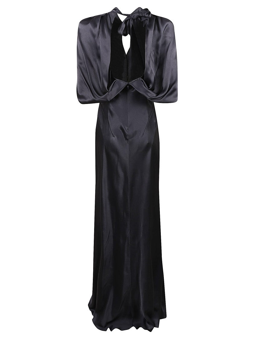 Alberta Ferretti Satin Long Dress With High Collar