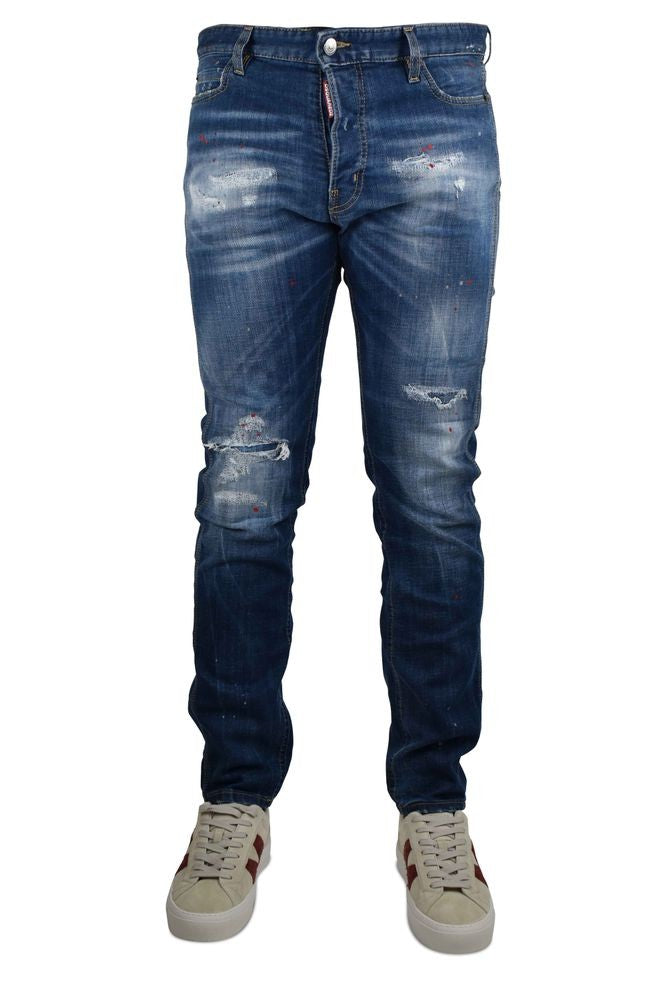 Dsquared2 Blue Stretch Cotton Jeans With Paint Effect
