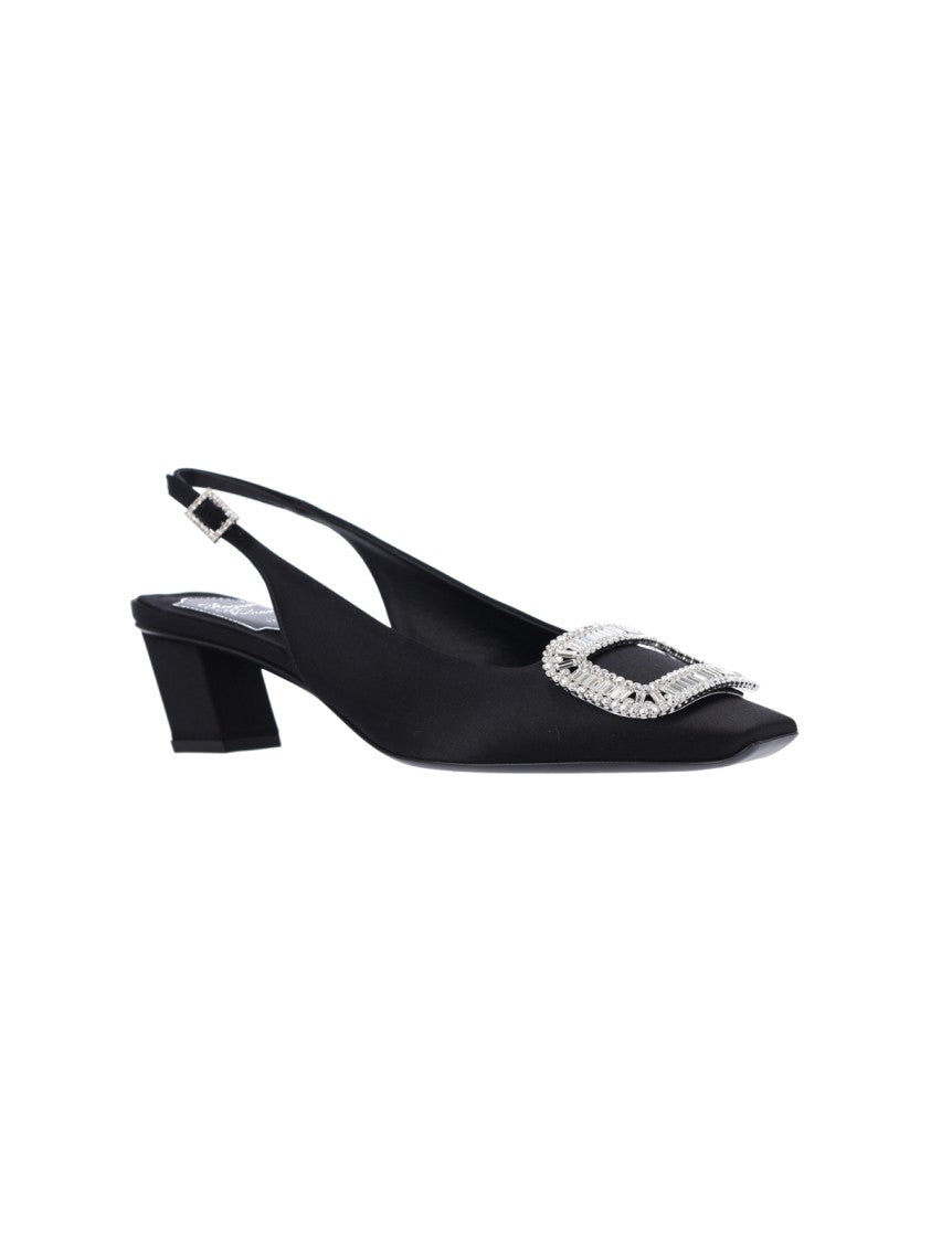 Roger Vivier Black Belle Vivier Satin Slingback Pumps