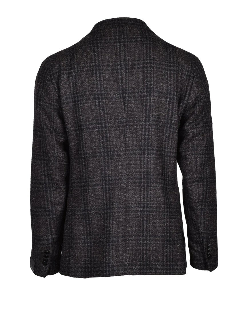 Tagliatore Brown Checkered Virgin Wool-Blend Round Jacket