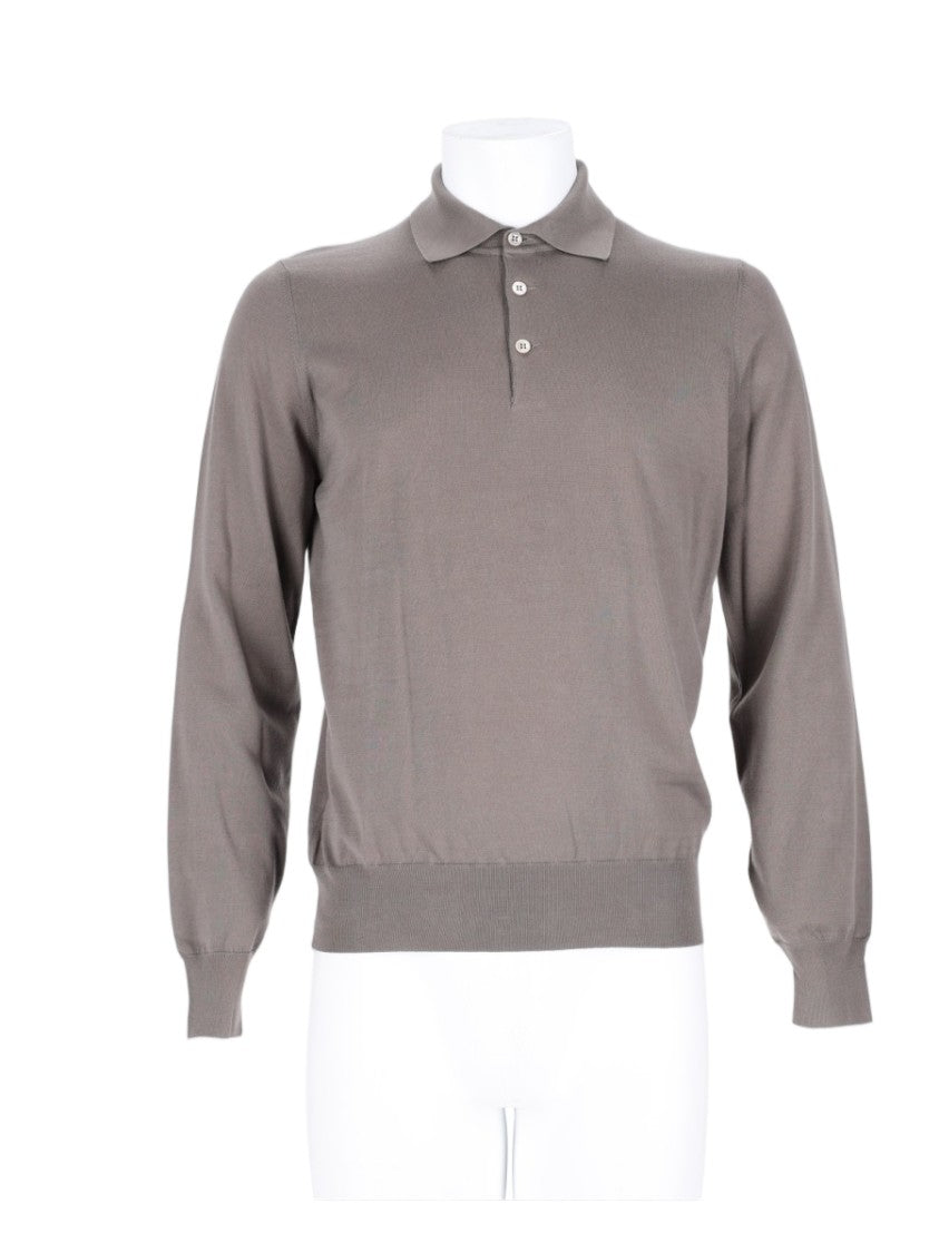 Brunello Cucinelli Fine Cotton Knit Long-Sleeve Polo Shirt With Classic Collar