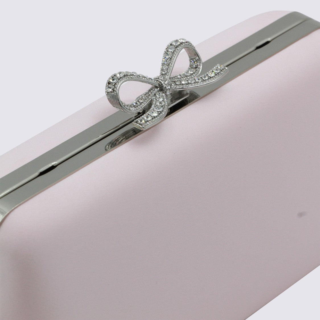 Self-Portrait Rectangular Clutch With Bow-Shaped Clasp And Silver Chain
