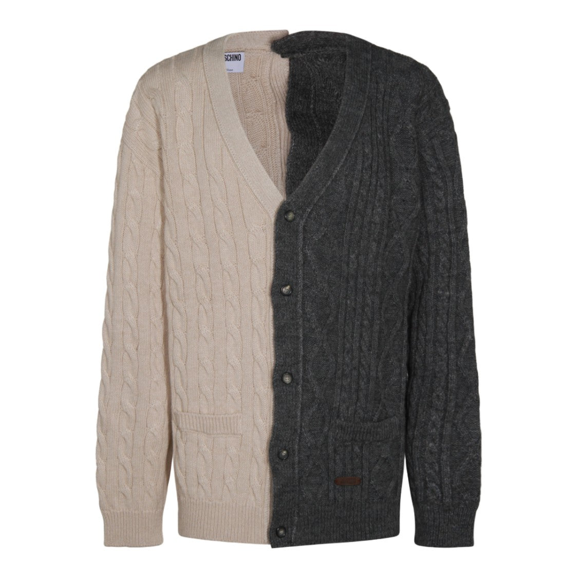 Moschino Two-Tone Cable Knit Cardigan With V-Neckline