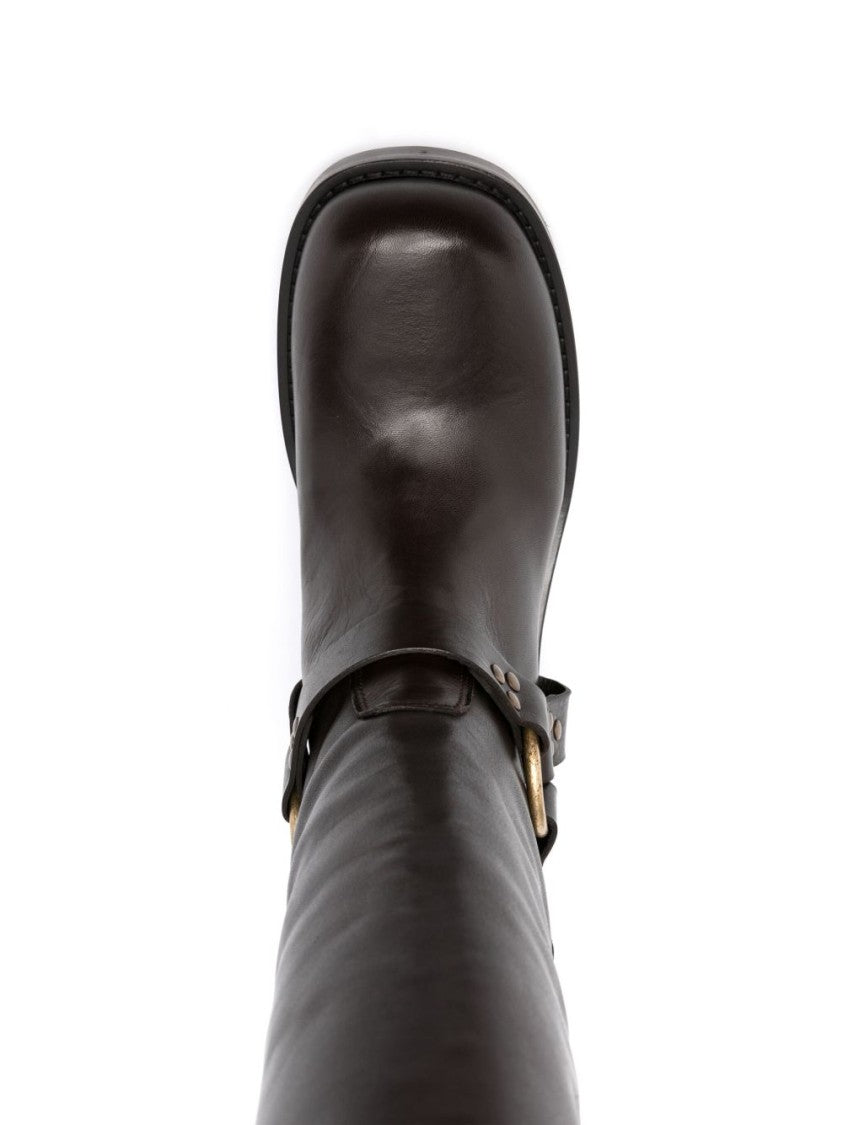 Parosh Mid-Calf Boots With Smooth Finish And Block Heel