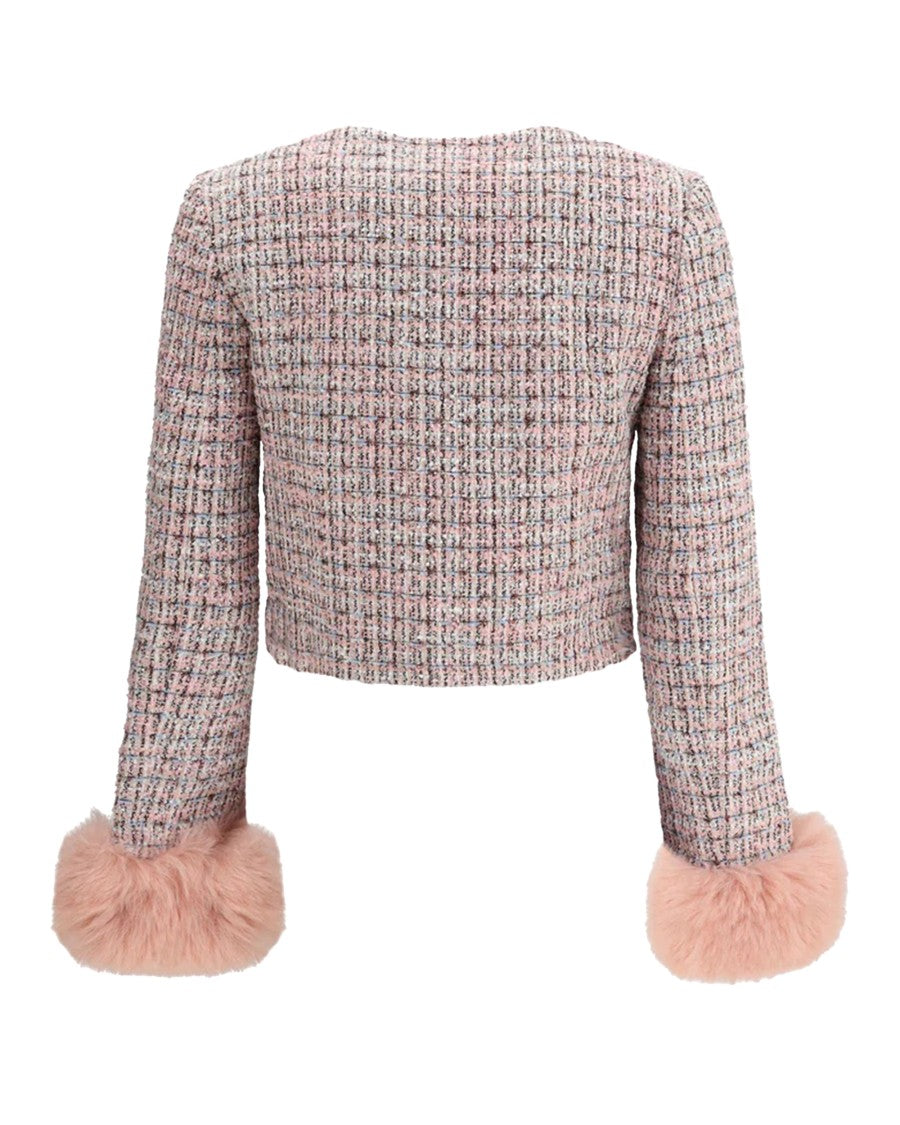 Self-Portrait Pink Bouclé Fur Cuff Jacket
