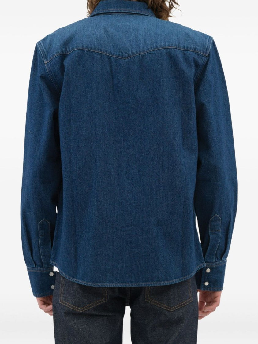 A.P.C. Blue Chest Flap Pockets Denim Shirt