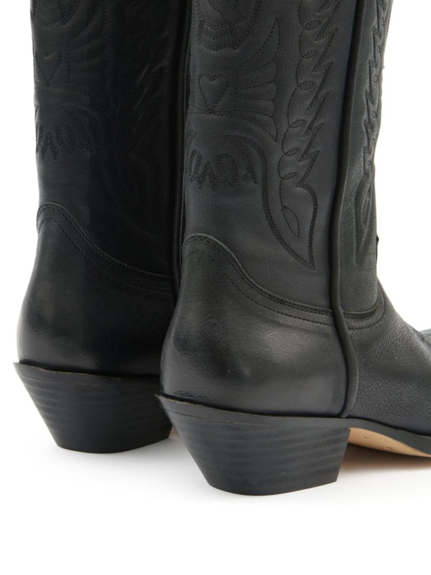 Mm6 By Maison Margiela Pointed Toe Leather Boots With Double Pull-Tabs