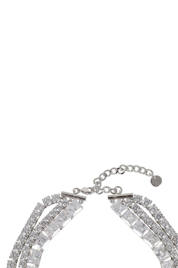 Self-Portrait Multi-Row Cubic Zirconia Choker In Silver Plated Brass