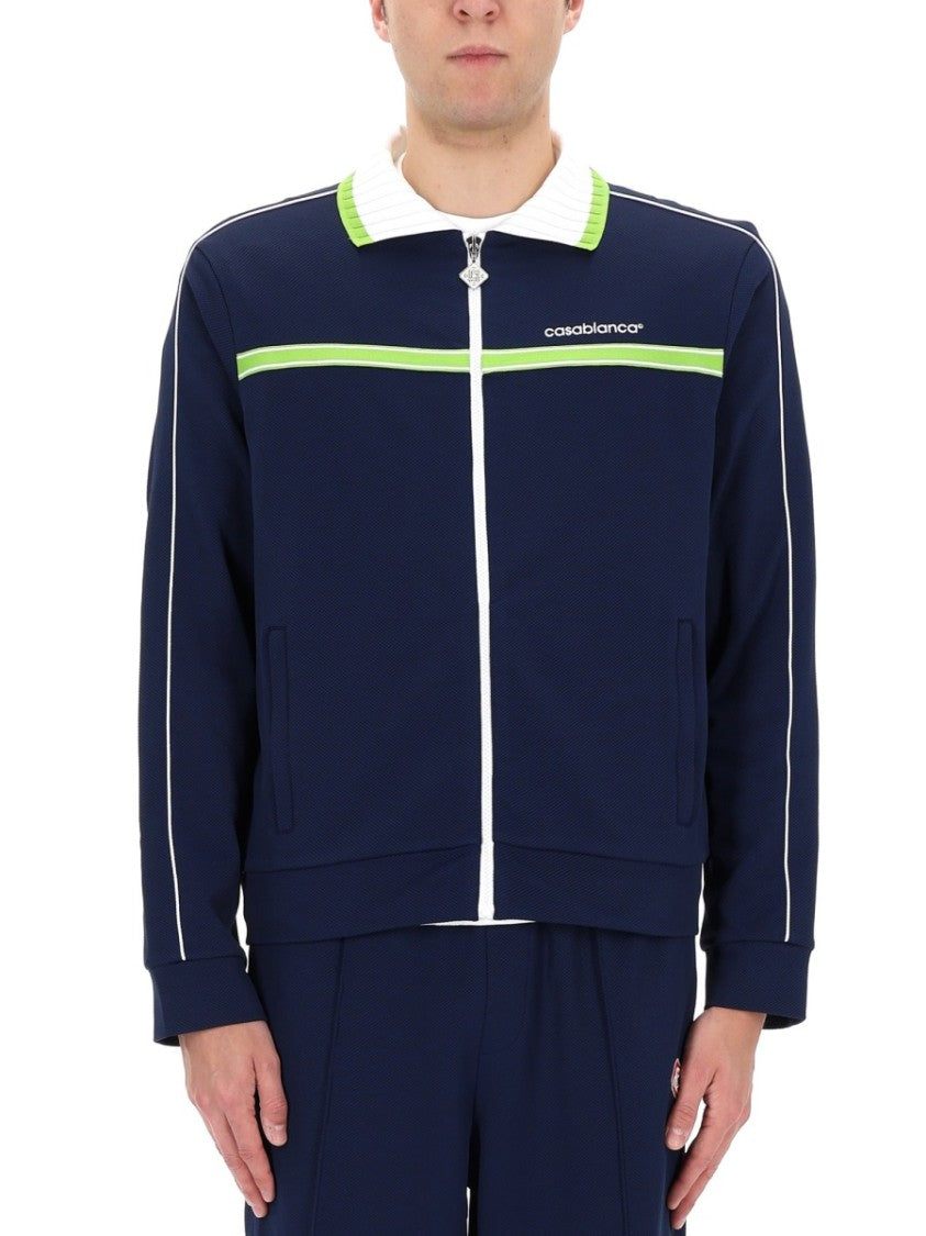 Casablanca Navy Green Stripe Zip Sweatshirt