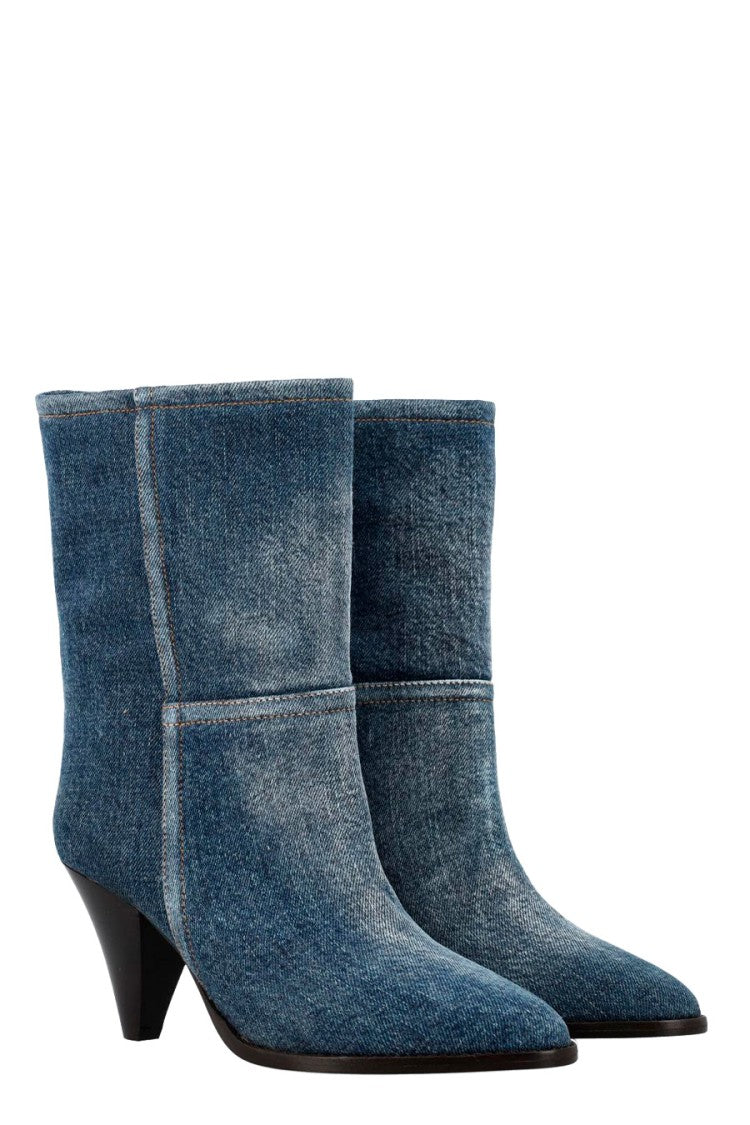 Isabel Marant Blue Cone-Heel Pointed-Toe Denim Boots