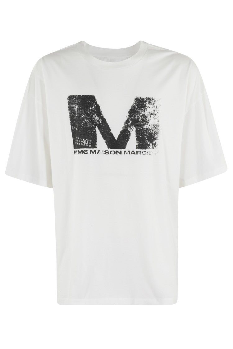 Mm6 By Maison Margiela Maxi Logo Oversized White Cotton T-Shirt