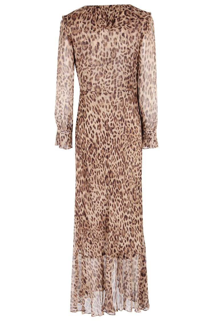 Rixo Leopard Print Midi Dress With Ruffled Details