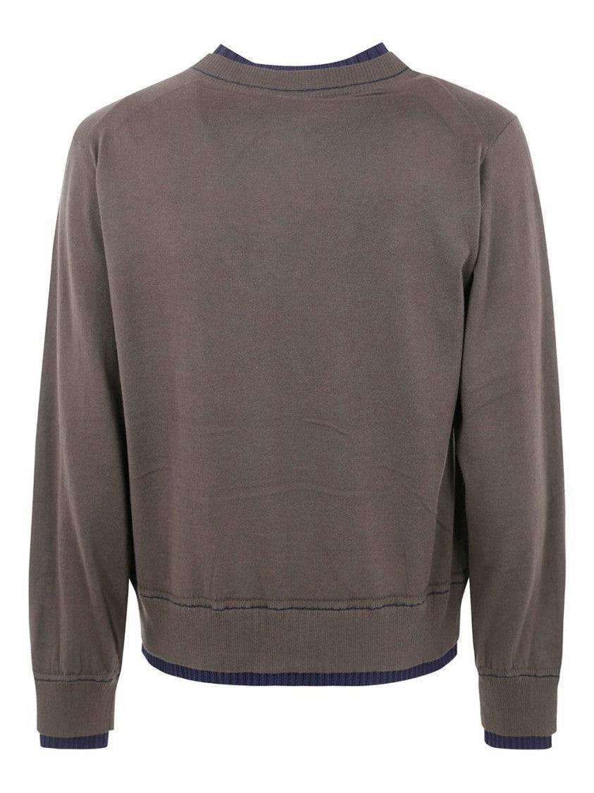 Sacai Cotton-Cashmere Blend Sweater With Navy Trim Accents