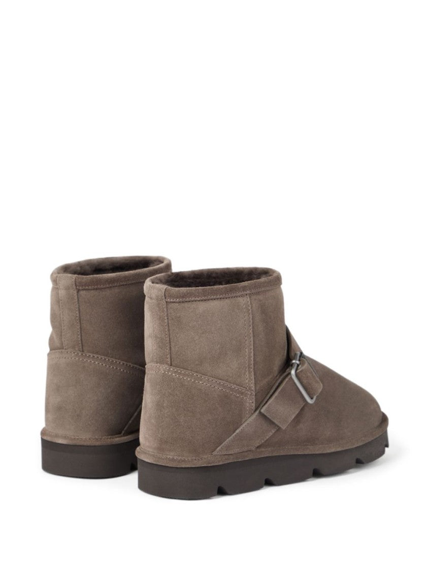 Brunello Cucinelli Mid-Ankle Flat Shoes With Metallic Buckle Detail