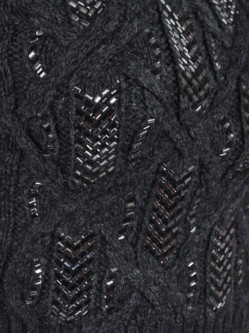 Ermanno Scervino Cropped Black Knitted Top With High Neck