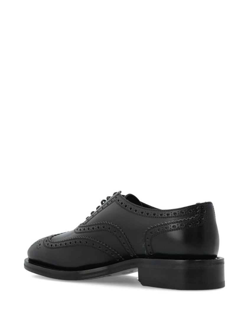 Dsquared2 Black Wingtip Perforated Leather Brogue Flats