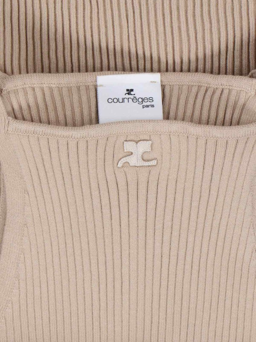 Courrèges Knitted Top, In Beige Fabric, Ribbed Knit