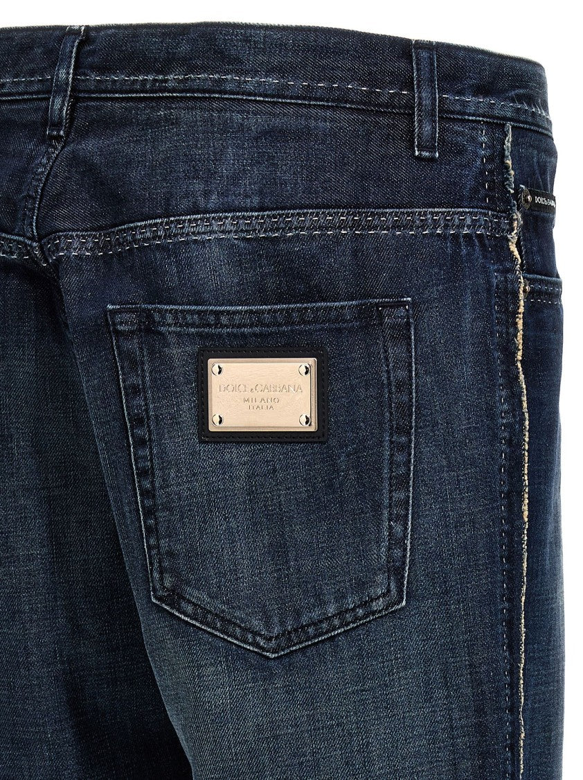 Dolce & Gabbana Dark Denim Jeans With Frayed Side Stitching