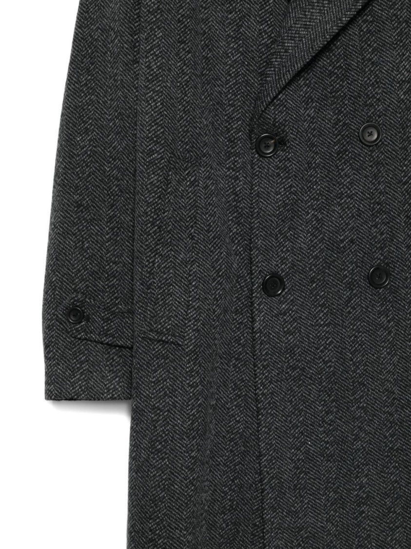 Daniele Alessandrini Double-Breasted Textured Herringbone Overcoat