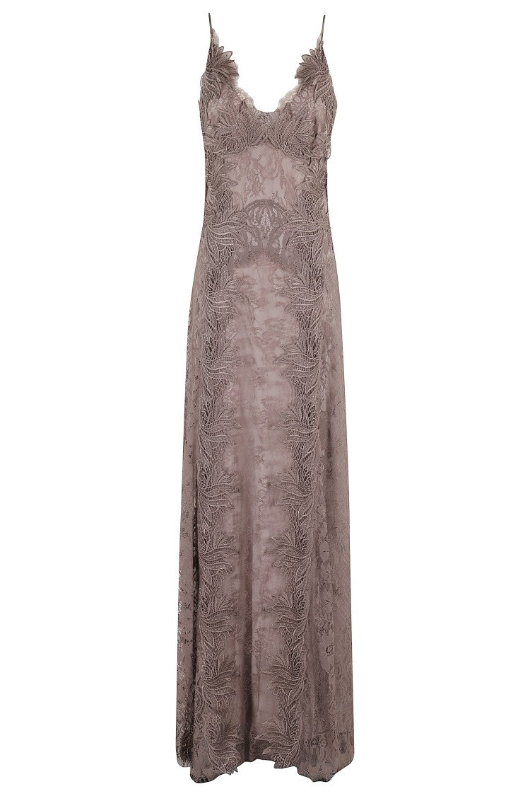 Alberta Ferretti Macramé Lace Dress With V-Neckline