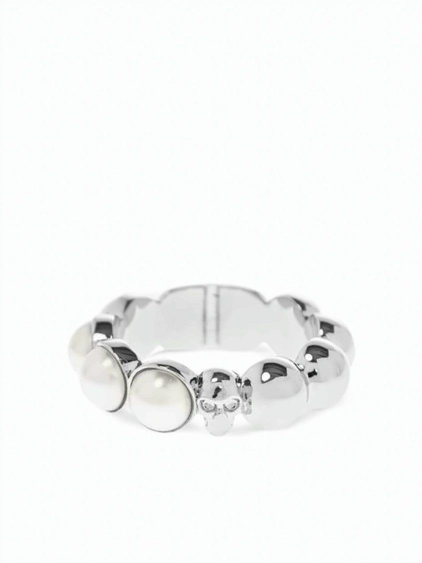Alexander Mcqueen Polished Brass Ring With Bead Segments