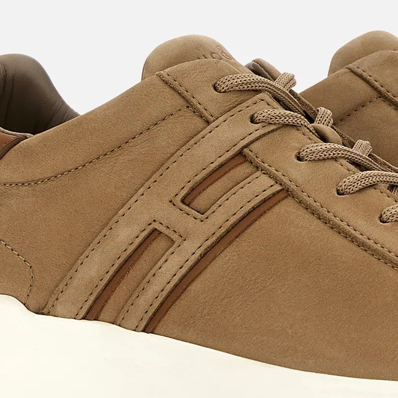 Hogan Tan Suede Cut-Out Low-Top Sneakers
