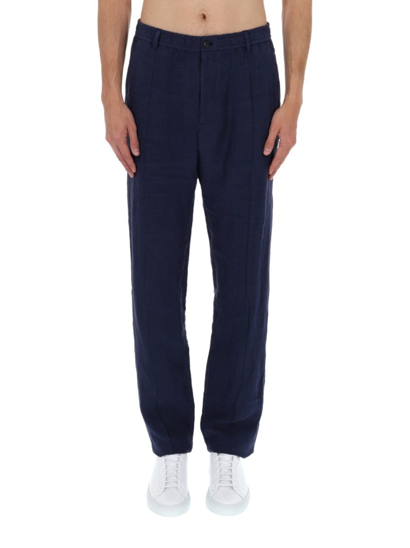 Emporio Armani Deep Navy Relaxed Fit Linen Trousers