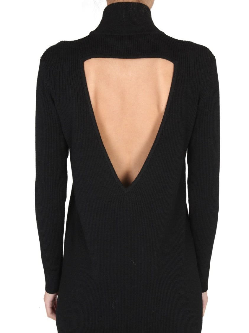 Bottega Veneta High Neck Ribbed Knit Dress With Textured Silhouette
