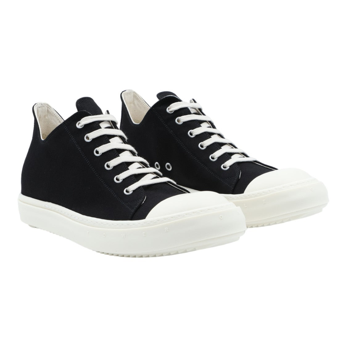 Drkshdw By Rick Owens Minimalist Black Canvas Sneakers With White Accents