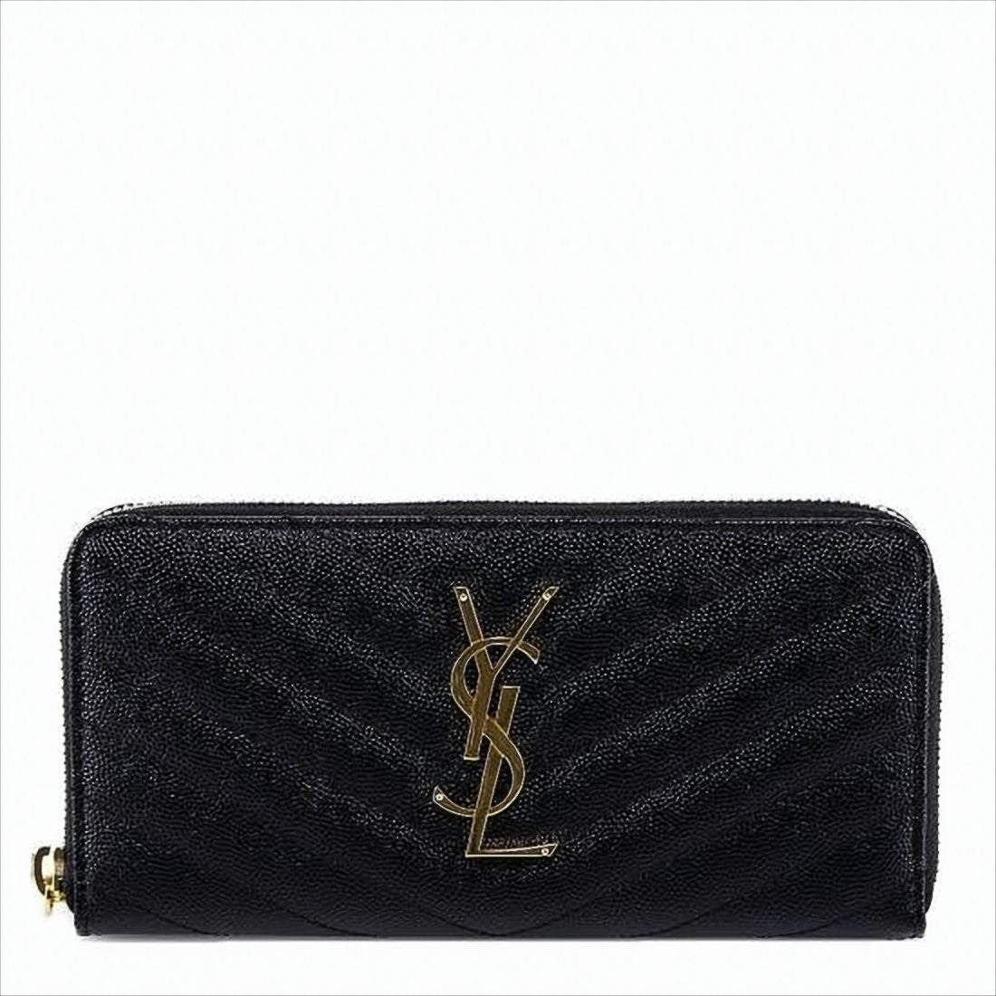 Saint Laurent Chevron-Quilted Black Cow Leather Wallet With Gold-Tone Hardware