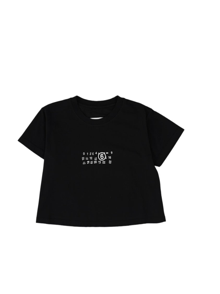 Mm6 By Maison Margiela Cropped White Printed Cotton T-Shirt