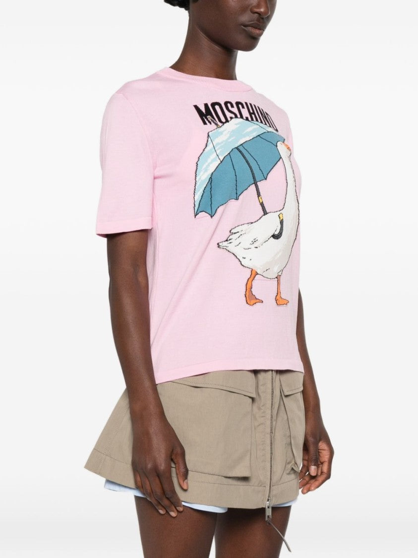 Moschino Goose Graphic Short-Sleeved Sweater - Light Pink