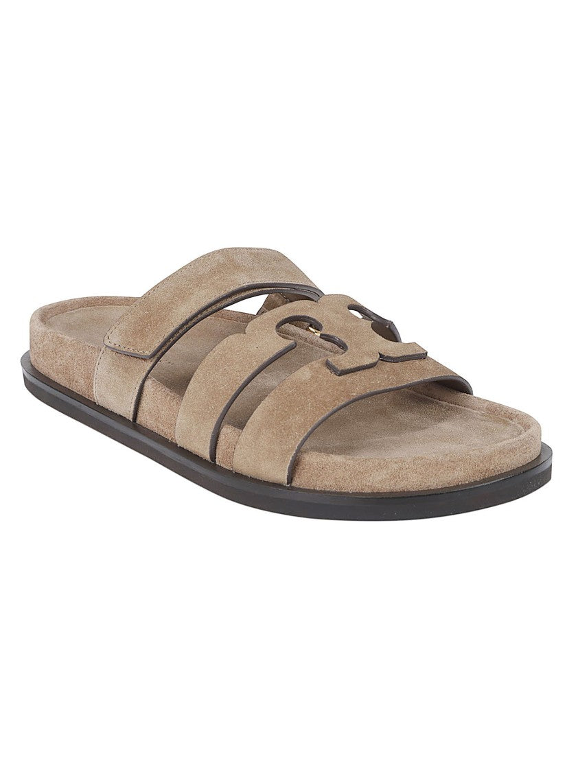Tory Burch Suede Slip-On Sandals With Hook-And-Loop Closure