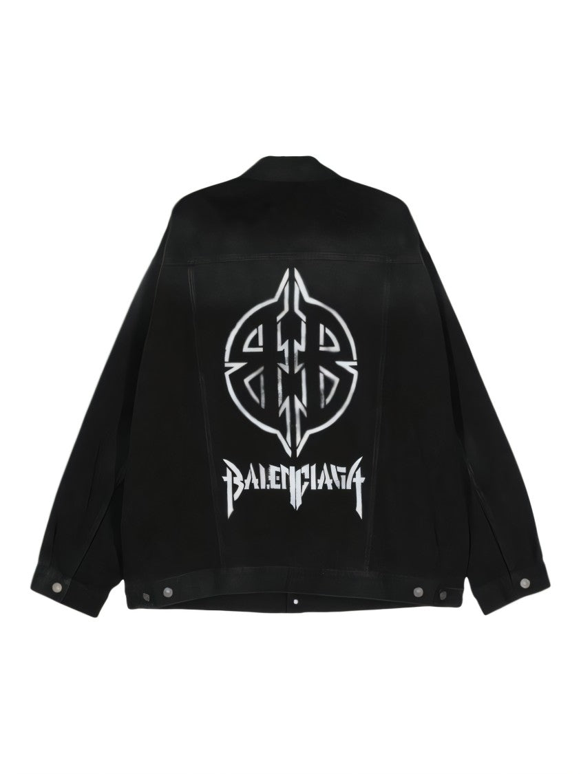 Balenciaga Relaxed Fit Denim Jacket With Bold Graphic Logo