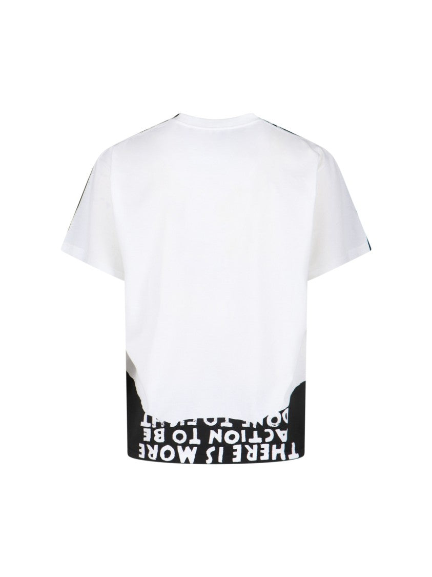 Mm6 By Maison Margiela Bicolor Contrast Print T-Shirt With Round Neckline And Short Sleeves