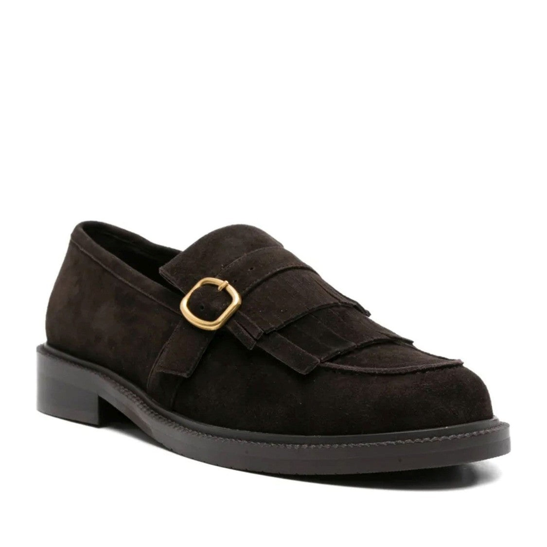 Adrianna Feretti Brown Fringe Gold Buckle Suede Loafers