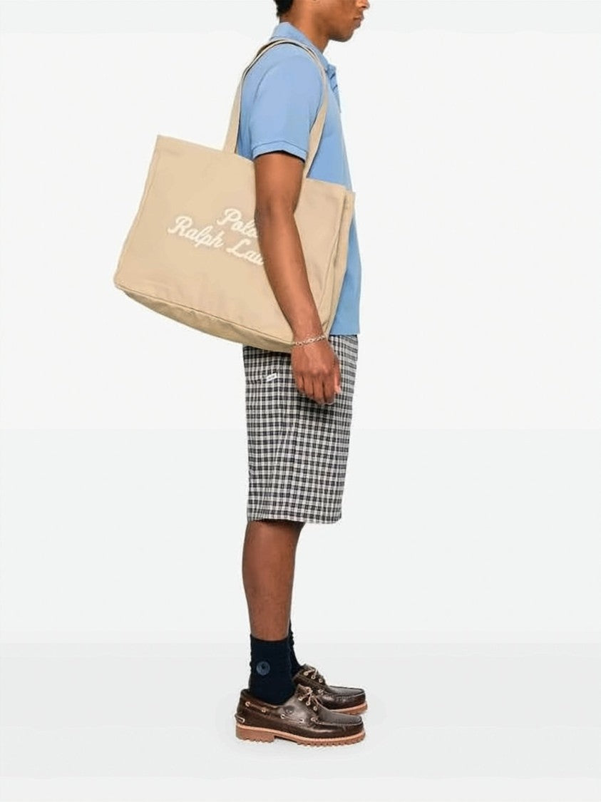 Polo Ralph Lauren Beige Embroidered Logo Cotton Tote Bag