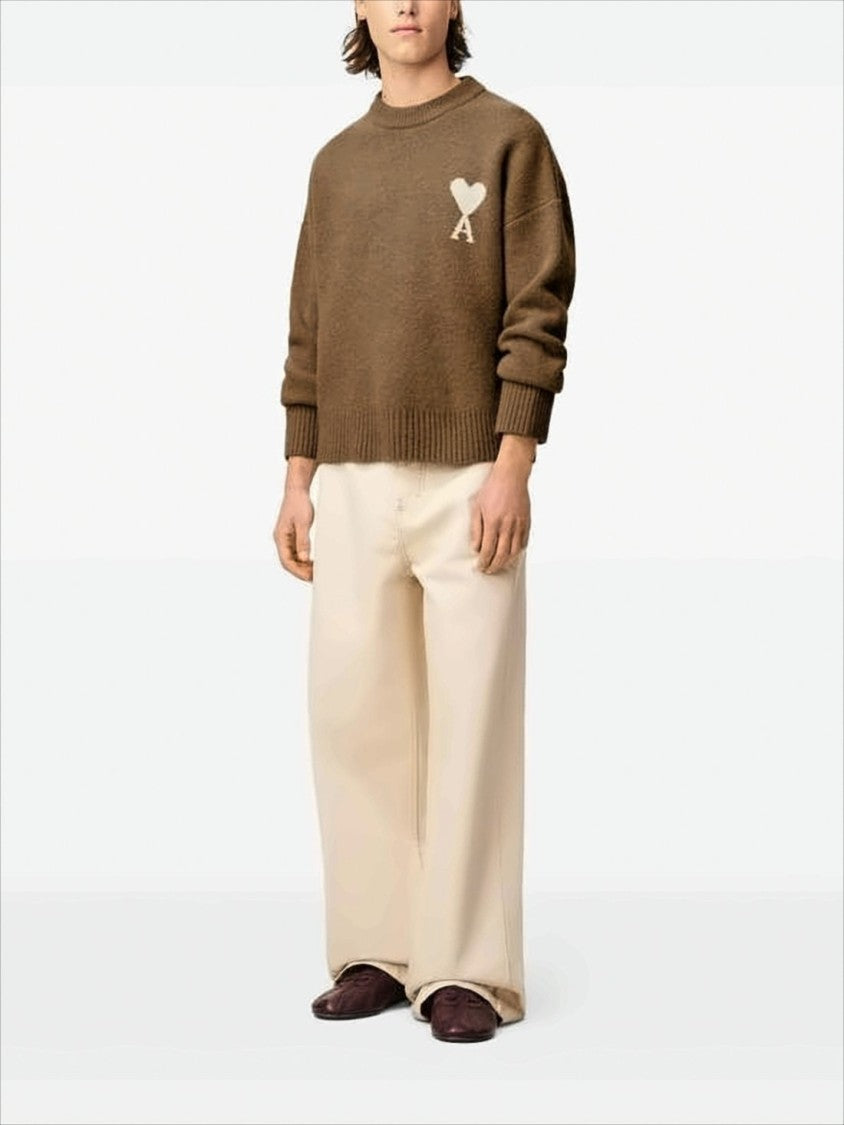 Ami Paris Relaxed Fit Brown Alpaca Wool Sweater