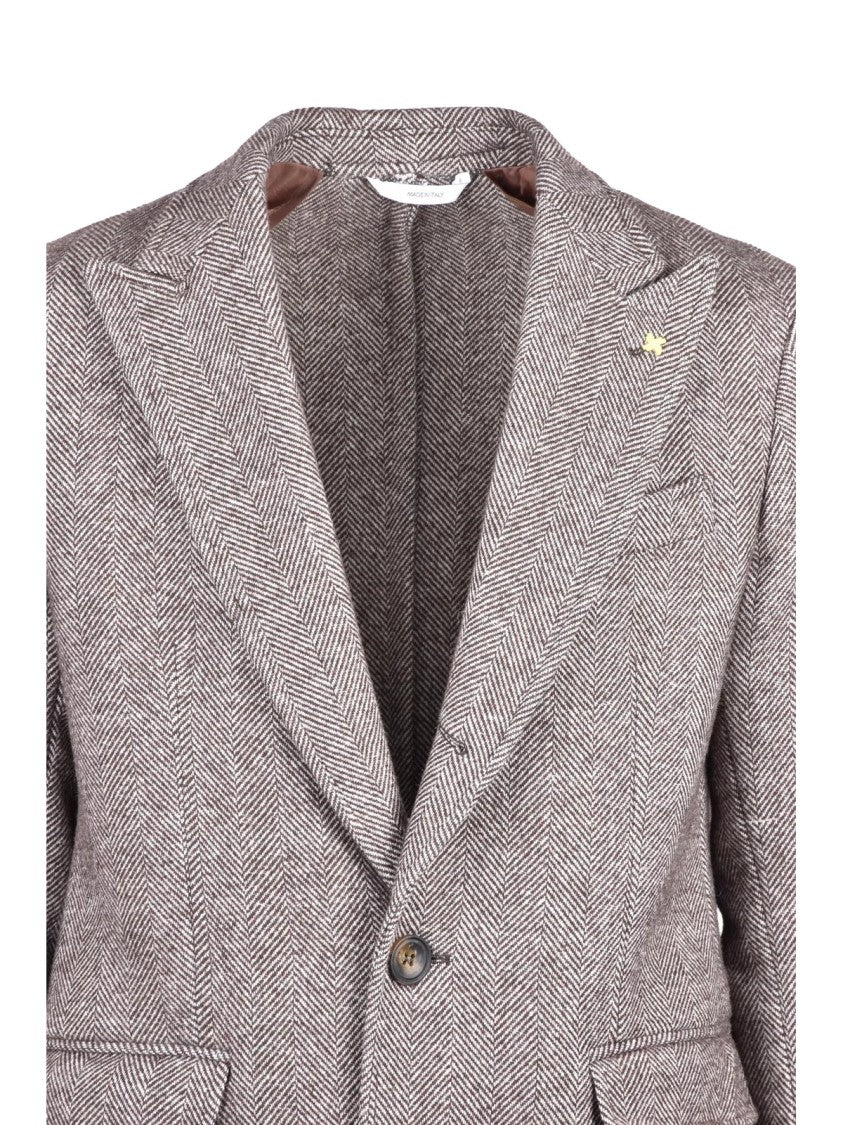 Alessandro Gilles Mid-Length Tailored Coat With Notched Lapel And Herringbone Pattern