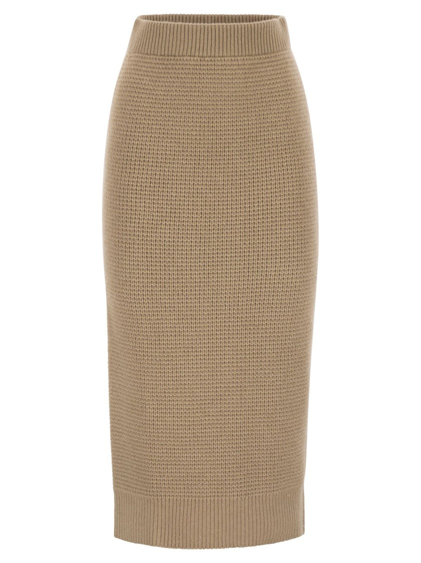 Peserico Fitted Long Skirt In Textured Knit Wool