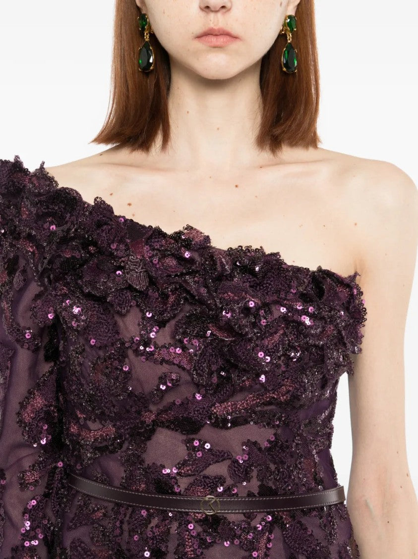 Saiid Kobeisy One-Shoulder Embroidered Tulle Dress